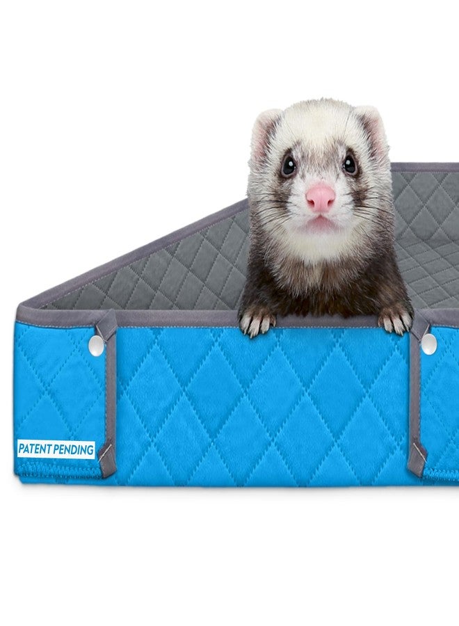 Paw Inspired Critter Box Washable Cage Liner, Reversible Fleece Bedding with Raised Sides for Ferrets, Guinea Pigs, Rats, Chinchillas, and Other Small Animals (Critter Nation/Ferret Nation, Gray/Blue) - Image 1